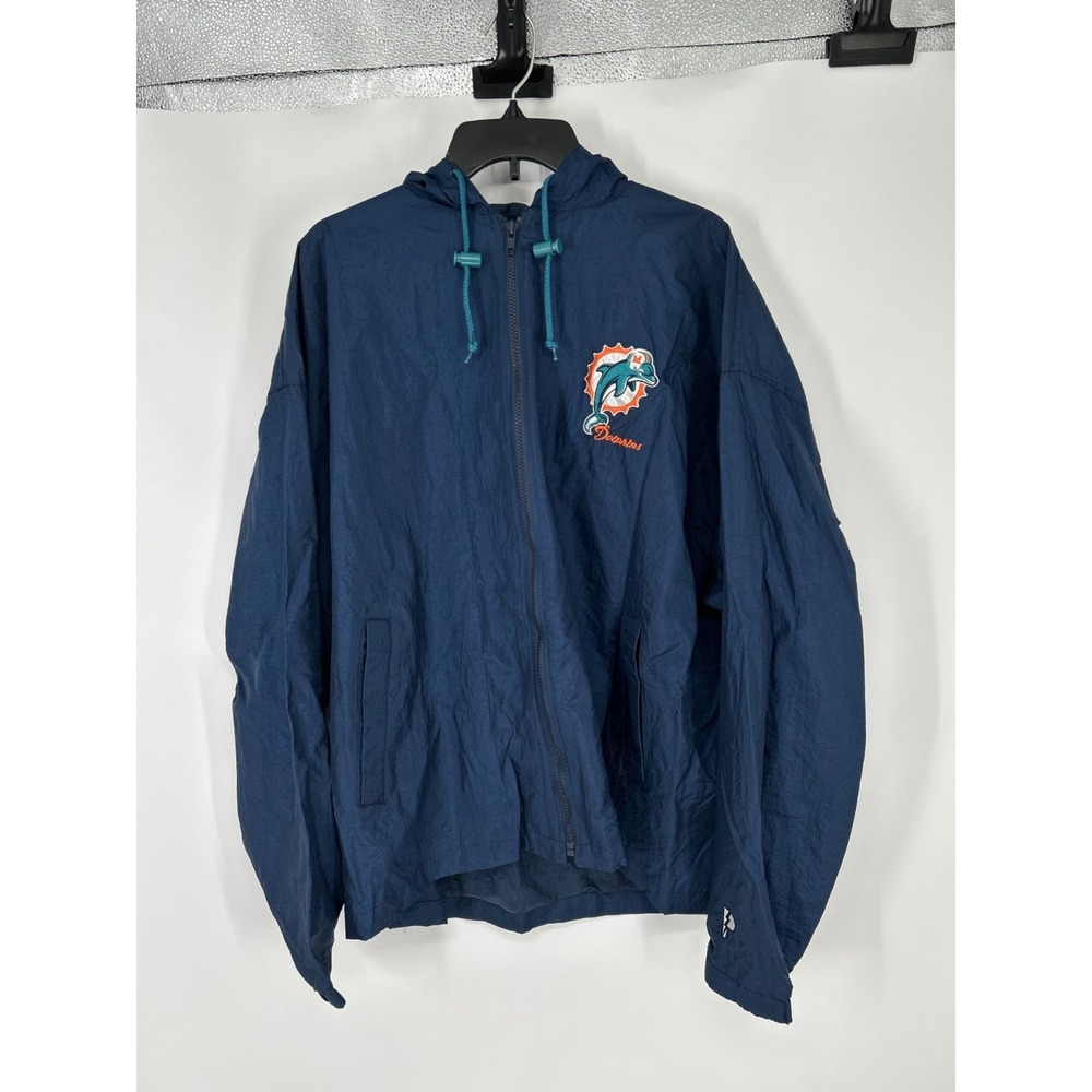 Vintage 90s NFL Pro Player Miami Dolphins Windbreaker Jacket Men 2XL Navy Hooded